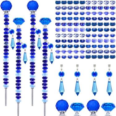 Imagem de Exway Kit de 100 contas de jardim com contas de varinha de fada faça você mesmo com contas azuis escuras, 4 hastes roscadas de cristal e 4 pingentes de cristal cintilante azul escuro para decoração