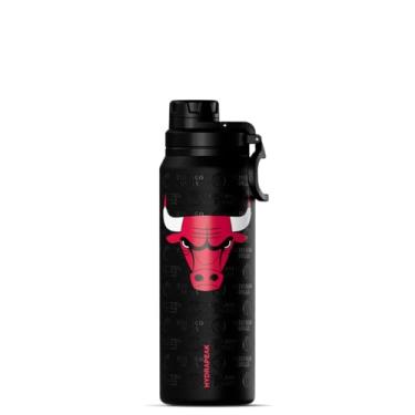 Imagem de Hydrapeak Garrafa de água ativa Chicago Bulls 740 ml oficialmente licenciada pela NBA com tampa e alça reutilizável de aço inoxidável com isolamento de parede dupla, presente esportivo
