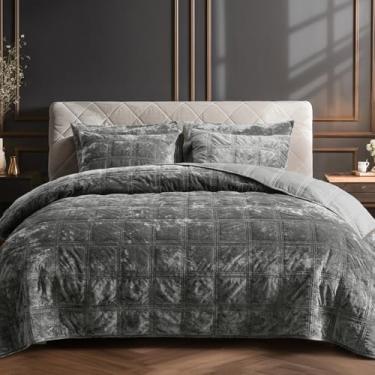 Imagem de PHF Conjunto de colcha de veludo luxuoso tamanho queen, colcha acolchoada de diamante ultramacio, conjunto de cama para outono e inverno, decoração de casa, 228 x 96 cm, com 2 fronhas 51 x 66 cm,