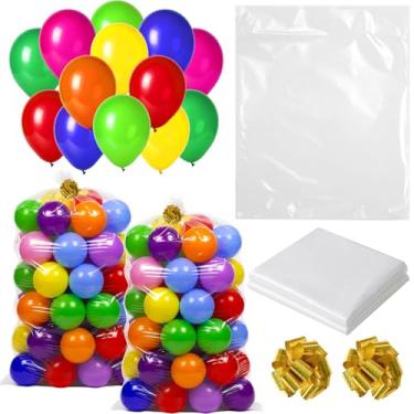 Imagem de Gejoy 2 peças de sacos grandes de transporte de balões 266 x 189 cm, 120 peças, 120 peças, balões de festa arco-íris, decoração de festa, transporte, armazenamento, 2 laços para aniversário, chá de