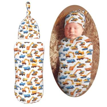Imagem de Muishi Conjunto de cobertores para recém-nascidos e escavadeiras e caminhões, cobertor macio para recepção de bebê, saco para chá de bebê, presente para meninos e meninas