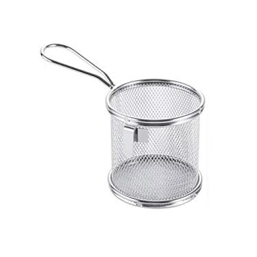 Imagem de Cesta de fritura de aço inoxidável 304 com filtro de frigideira, coador de alimentos, tela de vazamento de óleo, filtro de bolinho de macarrão, cesta de fritura profunda (escorredor redondo GG)