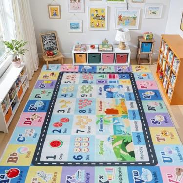 Imagem de Tapete ABC infantil para sala de jogos, sala de aula, tapete de área do alfabeto, tapete lavável para quarto de bebê, sala de jogos, quarto, chão, berçário (azul, 2,8 x 30,5 cm)