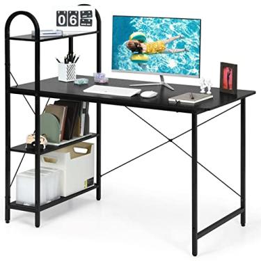 Imagem de AKALNNB Mesa de estudo, mesa de escrita, 122 cm, reversível, PC, laptop, mesa de escrita, com prateleira de armazenamento aberta de 4 camadas, estação de trabalho de escritório em casa com estante