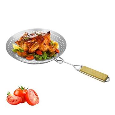 Imagem de Cesta de churrasco de legumes Wok de grelha redonda com alça para cesta de legumes acessório de churrasco ferramentas de churrasco para camarão carne e legumes utensílios de cozinha para acampar