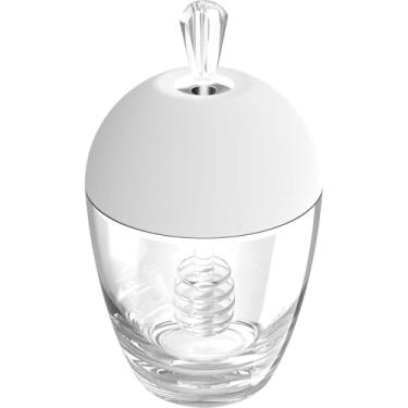 Imagem de Porta Mel com Pegador, Design Moderno, Transparente, Tampa Integrada, Livre de BPA, Pote Organizador P/Mesa Posta Geladeira Armário (Meleira Break Branco)