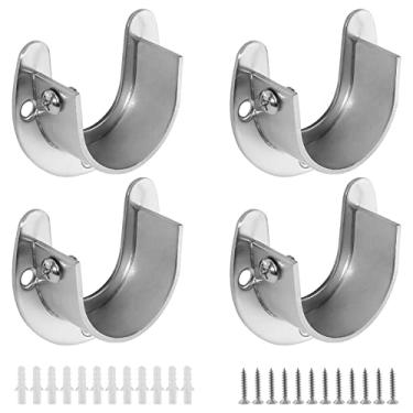 Imagem de Augiimor 4 peças de suporte de haste de armário de 3,5 cm, suporte de haste de armário de aço inoxidável resistente, suporte de haste de flange com parafusos, prata