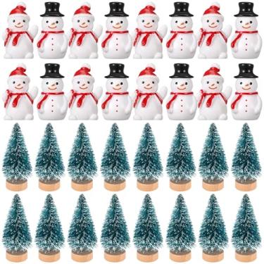 Imagem de Kathfly 50 peças de estatuetas de decoração de Natal incluem 30 mini bonecos de neve, 20 mini árvores de Natal, decoração de paisagem em miniatura para festa de mesa, inverno, manual faça você mesmo