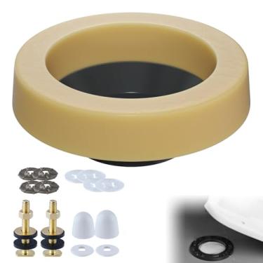 Imagem de Hibbent Kit de substituição de anel de cera de vaso sanitário extragrosso, anel universal de vedação de vaso sanitário com parafusos de latão e tampas de parafuso de vaso sanitário, flange de vaso