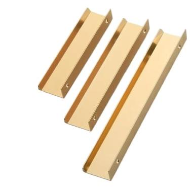 Imagem de CXYFQUUK Puxadores de porta de armário ocultos pretos liga de alumínio escovado ouro armário de cozinha puxadores de gaveta ferragens de móveis 2 peças (ouro escovado 96 mm)