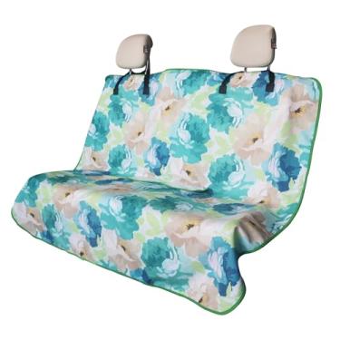 Imagem de Zinytrae Capa protetora de banco traseiro para cães e crianças, capa universal impermeável para banco traseiro para carro, caminhão, van e SUV, capas de carro laváveis na máquina (flor ciano, 1 peça