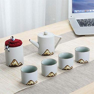 Imagem de Conjunto de alças e xícaras de chá estilo japonês bule serviço para 2 adultos com bandeja de chá lindamente excelente presente de decoração de casa