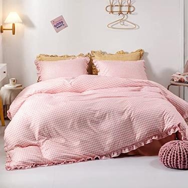 Imagem de Conjunto de capa de edredom de malha com babados, conjunto de cama de princesa ultramacio com fronhas de saia de cama, conjunto de capa de edredom durável respirável - amarelo solteiro 170 x 210 cm