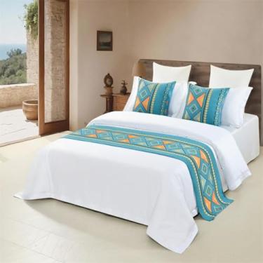 Imagem de Cachecol de cama de hotel luxuoso que não desbota toalha de cama macia e elegante proteção para quarto colcha de tecido confortável decorativa para cama de solteiro queen king size - Azul||Apenas 1