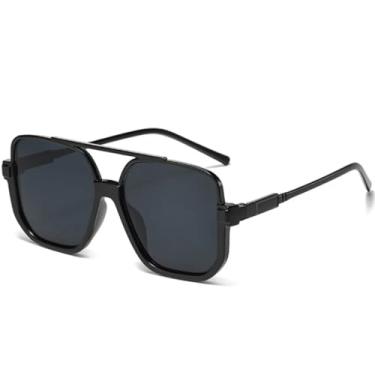 Imagem de JRLLFD Óculos de sol vintage Double Bridges Big Frame, feminino, masculino, esportivo, para dirigir, UV400 (preto, cinza)