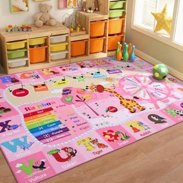 Imagem de B BENRON Tapetes infantis para sala de jogos, quarto, sala de aula, tapetes antiderrapantes e laváveis para crianças, meninas, tapetes educativos e divertidos com formas de animais do alfabeto ABC, 5