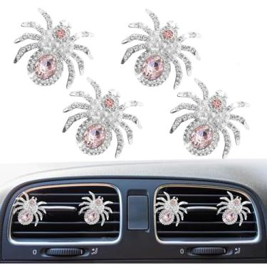 Imagem de Clipes de ventilação de purificadores de ar de carro aranha cintilantes, lindos clipes de ventilação de carro aranha engraçados difusor de diamante decoração de interiores acessórios brilhantes para