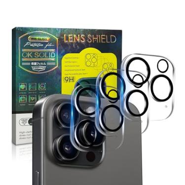 Imagem de Pacote com 3 protetores de lente de câmera para 15 Pro/15 Pro Max, impressão de tela de seda integrada 3D, vidro 9H, proteção inquebrável compatível com capa (modo de disparo noturno)