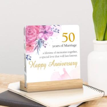 Imagem de Placas de aniversário de 50 anos, decorações de aniversário de 50 anos, decoração de mesa de lembrança, presentes de casamento para casal, pai, mãe, marido, esposa, placa acrílica, placa decorativa