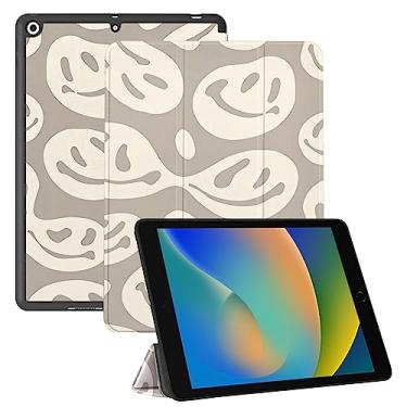 Imagem de Cabreche Capa compatível com iPad de 10,2 polegadas, 9ª/8ª/7ª geração (2021/2020/2019), capa dupla traseira rígida, capa para hibernar/despertar automática, para mulheres, sorriso fofo, abstrato, estético, rosto preparado - bege marrom