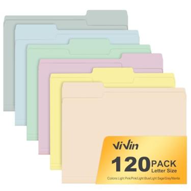 Imagem de ViVin Pastas de arquivo, serve para papel tamanho carta de 21 x 27 cm, abas cortadas em 1/3, pacote com 120 pastas de arquivos coloridas, perfeitas para casa, escritório e documentos escolares