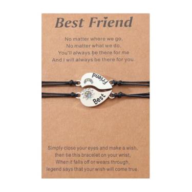 Imagem de Pulseira em forma de coração, sol, lua, amizade, combinando com cartão Make a Wish, conjunto de pulseiras de diamante de corda trançada ajustável para amigos, mulheres e homens, Adjustable, Liga de