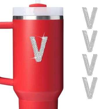 Imagem de LUHOHI 4 peças de adesivos com letra inicial de strass brilhante - Grande glitter alfabeto personalizado nome monograma decalques brilhantes para copo Stanley garrafas de água graduação boné bagagem