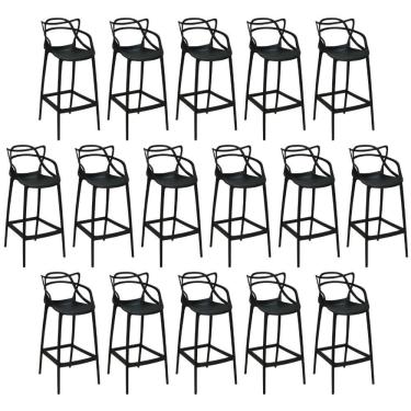 Imagem de Kit 16 Banquetas Allegra Com Encosto Design Cozinha/bancada - Preto