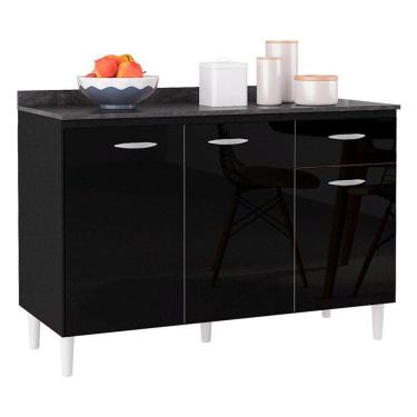 Imagem de Balcão De Cozinha Com Tampo 120 Cm Preto - Poquema