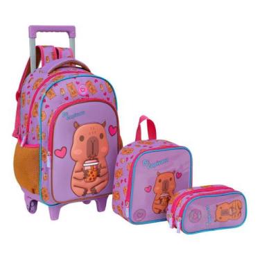 Imagem de Kit Mochila De Carrinho 3D Capivara Alto Relevo Grande Escolar 2026  -