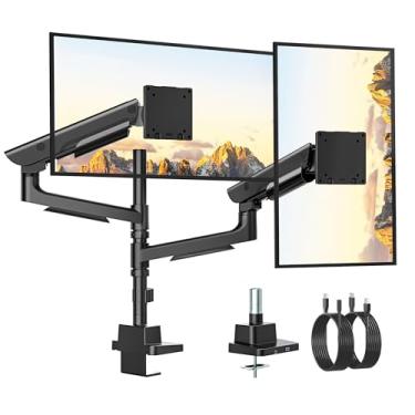 Imagem de monTEK Braço de monitor de alumínio premium para telas Ultrawide de 17 a 57 polegadas de até 26,8 kg, suporte de mesa duplo USB 3.0 com mola a gás ajustável, placa de liberação rápida, conjunto de 10