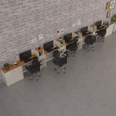 Imagem de Conjunto De Escritório Tech 4 Livreiro 2 Buffet E 5 Mesas 90 - Off White E Cedro Off White E Cedro