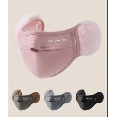 Imagem de Rosto unissex quente à prova de vento para o inverno com protetores de ouvido fofos – capa de boca respirável grossa à prova de poeira e meia face, rosa, 2-8