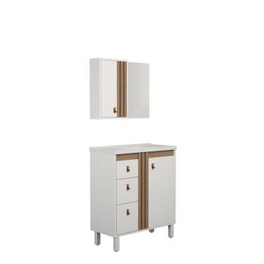 Imagem de Kit Gabinete E Espelho Para Banheiro Ariel 60 Cm Com Pé Branco/jequitibá
