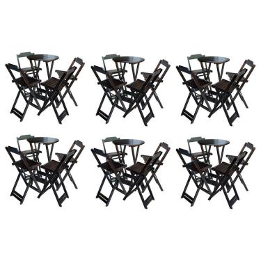 Imagem de Kit 6 Jogos De Mesa Bistrô De Madeira Com 4 Cadeiras Dobravel Tabaco - Marrom