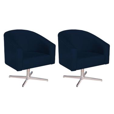 Imagem de Kit 02 Poltronas Luiza Base Giratória De Metal Suede - Doce Sonho Móveis Azul Marinho
