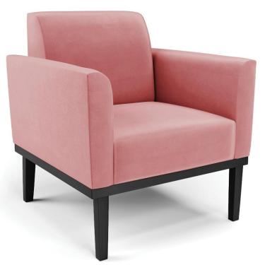 Imagem de Poltrona Decorativa Base Madeira Preto Maressa Suede Rosê - Ibiza