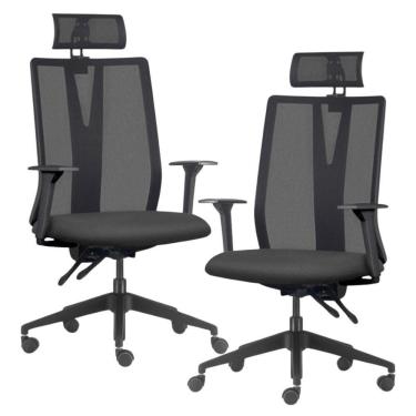 Imagem de Kit 2 Cadeiras Escritório Giratória Presidente Flow F02 Base Preta Sintético Preto - Lyam Decor