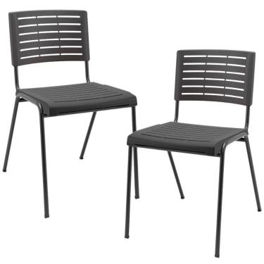 Imagem de Kit 02 Cadeiras Empilhável Fixa Escritório Multiuso Base Preta Kimi P03 Preto - Lyam Decor