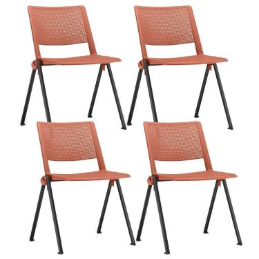 Imagem de Kit 04 Cadeiras Empilhável Fixa Lift F02 Base Aço Preto Laranja - Lyam Decor