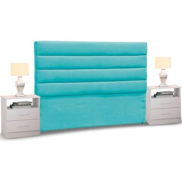 Imagem de Cabeceira Cama Box Casal King 195cm Greta Suede E 2 Mesas De Cabeceira Flex Dm1 Branco - Mpozenato Suede Bege