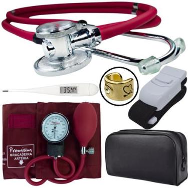 Imagem de Kit Aparelho Pressao Esfigmomanometro Estetoscopio Rappaport Termometr