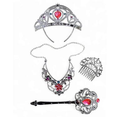 Imagem de Kit Fantasia Infantil Princesa Coroa Varinha E Acessórios Joia Flor