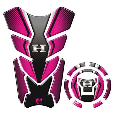 Imagem de Kit Adesivo Resinado Protetor Tanque E Bocal Moto Honda Acima 2018 Rosa E Preto