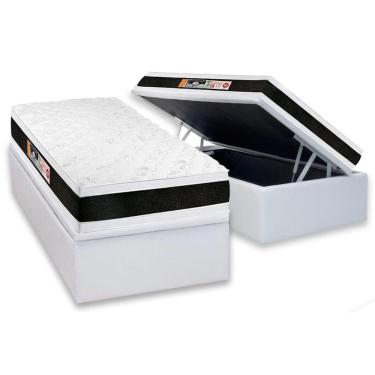 Imagem de Cama Box Baú Solteiro: Colchão Black E White Air Double Face + Base Crc Courano White(88x188)
