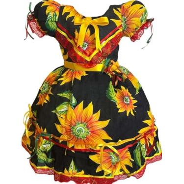 Imagem de Vestido Festa Junina Caipira São João Quadrilha Infantil Girassol Amarelo