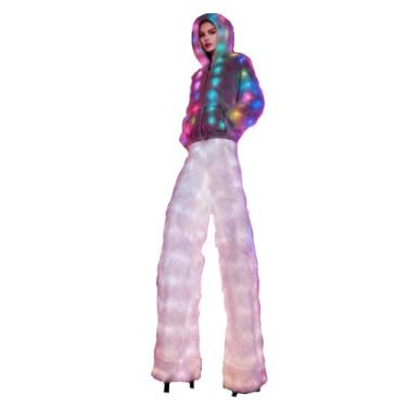 Imagem de Earthradius LED Light Up Furry Stilt Walker Costume Set - Glowing Hooded Jacket & Fluffy Wide-Leg Pants for Performance (XL, Full set)