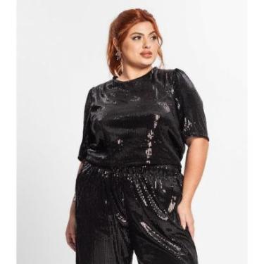 Imagem de Blusa Feminina Plus Size Em Paetê Secret Glam Preto-Feminino