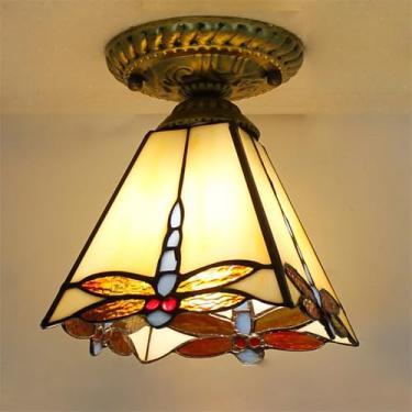 Imagem de Luminária de teto contemporânea LED estilo retrô americano para corredor, sala de estar, restaurante, quarto, casa de campo, hotel, café, bar, decoração com vidro colorido (Estilo 1)