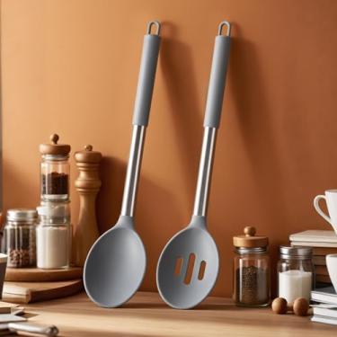 Imagem de Pacote com 2 espátulas de cozinha de silicone antiaderentes e sólidas